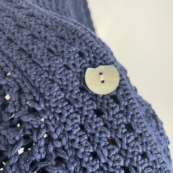 VINCE Crochet Cardigan Sweater Womens 3X Navy Blue Organic Cotton Button Front - Picture 13 of 16